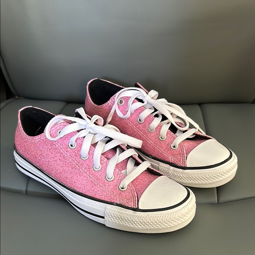 Pink and White Canvas Sneakers with Rubber Toe Cap
